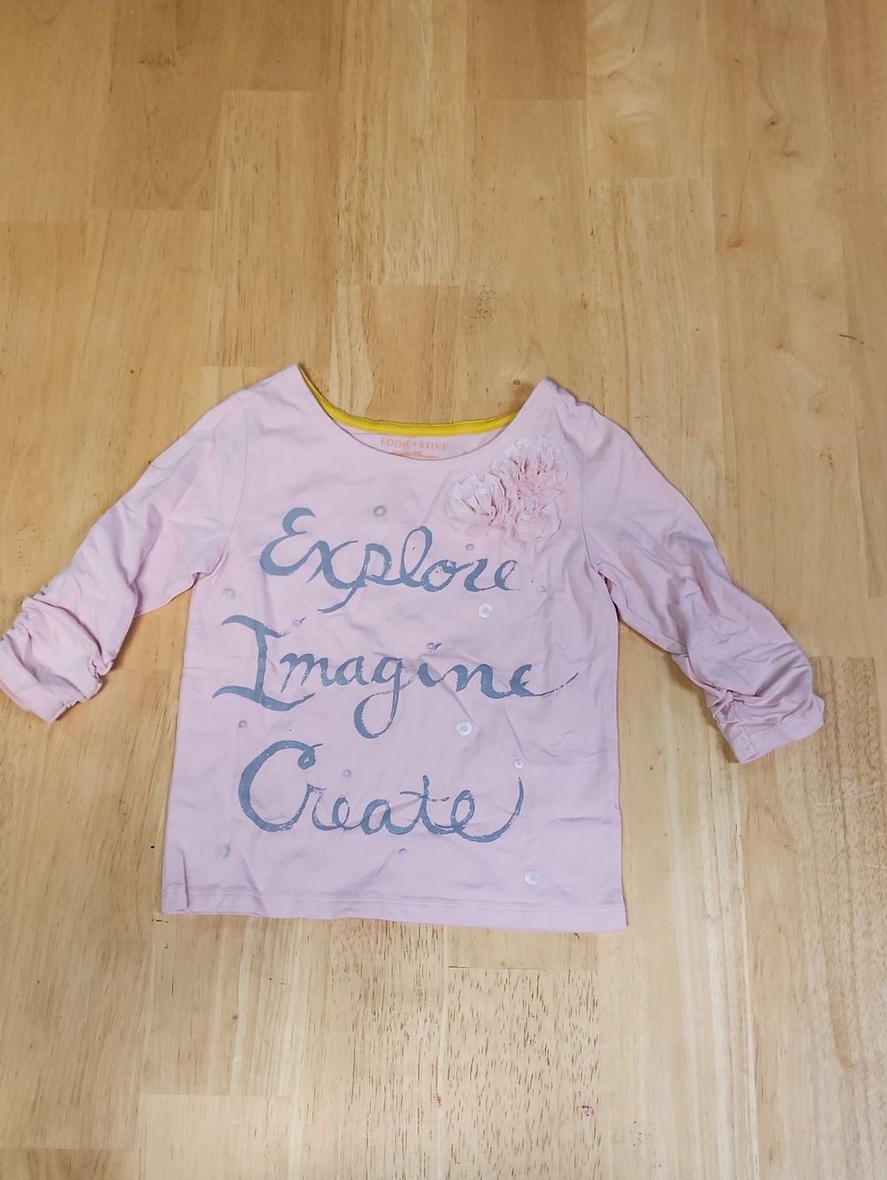 Eddie & Stine by Eddie Bauer Girls Long Sleeve Graphic Tee Pink Sequins Size 5